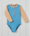 Cornflower Blue Ribbed Kids Long Sleeve Swimsuit