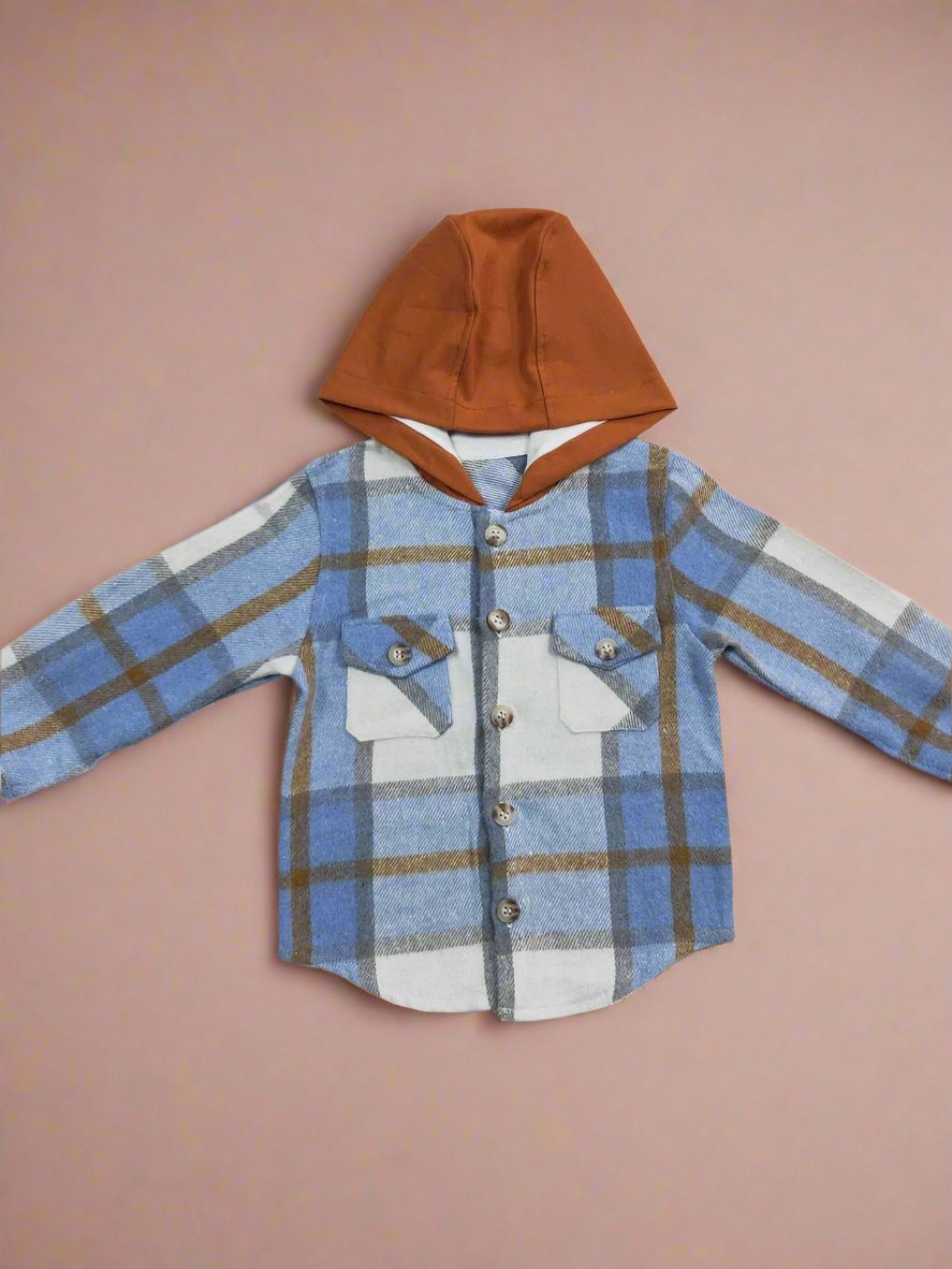 Blue Plaid Flannel Button Up Hoodie - Loch and Ali's Children's Boutique