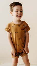 Short Sleeve Romper- Bikes- Saffron