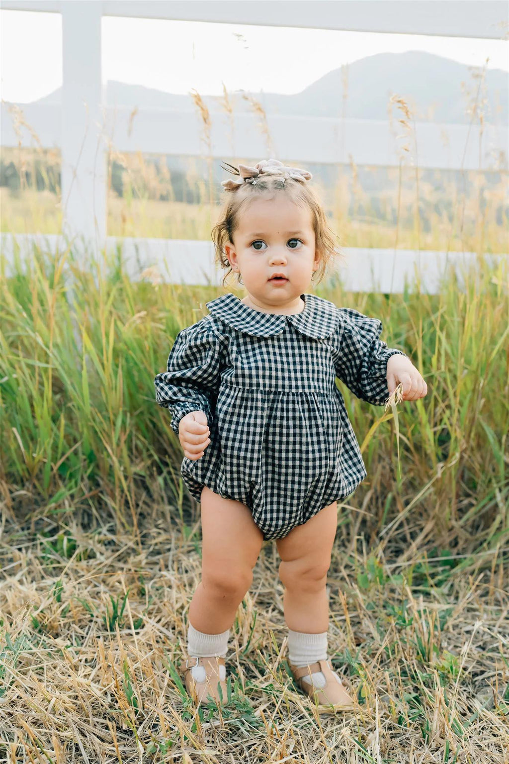 Gingham LS Bubble Romper