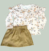 Beige Floral Print Ruffle Girl Skirt Set