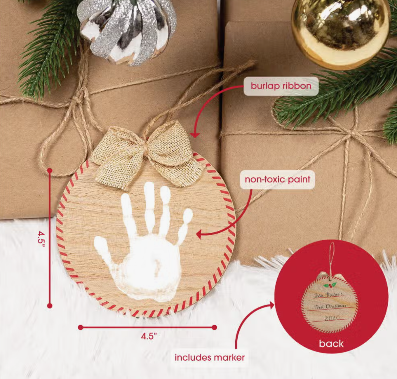 Fill & Print Ornament and Paint Kit, Christmas Rustic Ribbon