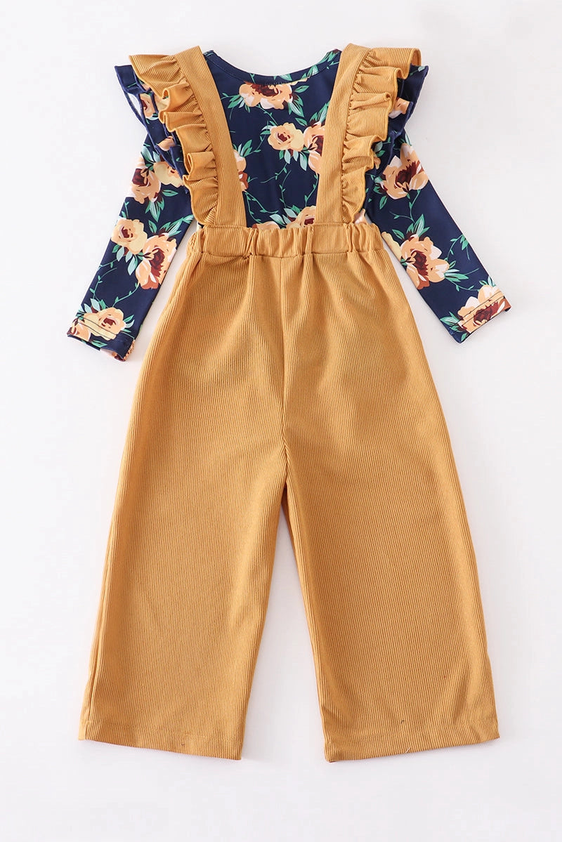 Mustard Floral Strap Ruffle Girl Set - Loch and Ali's Children's Boutique