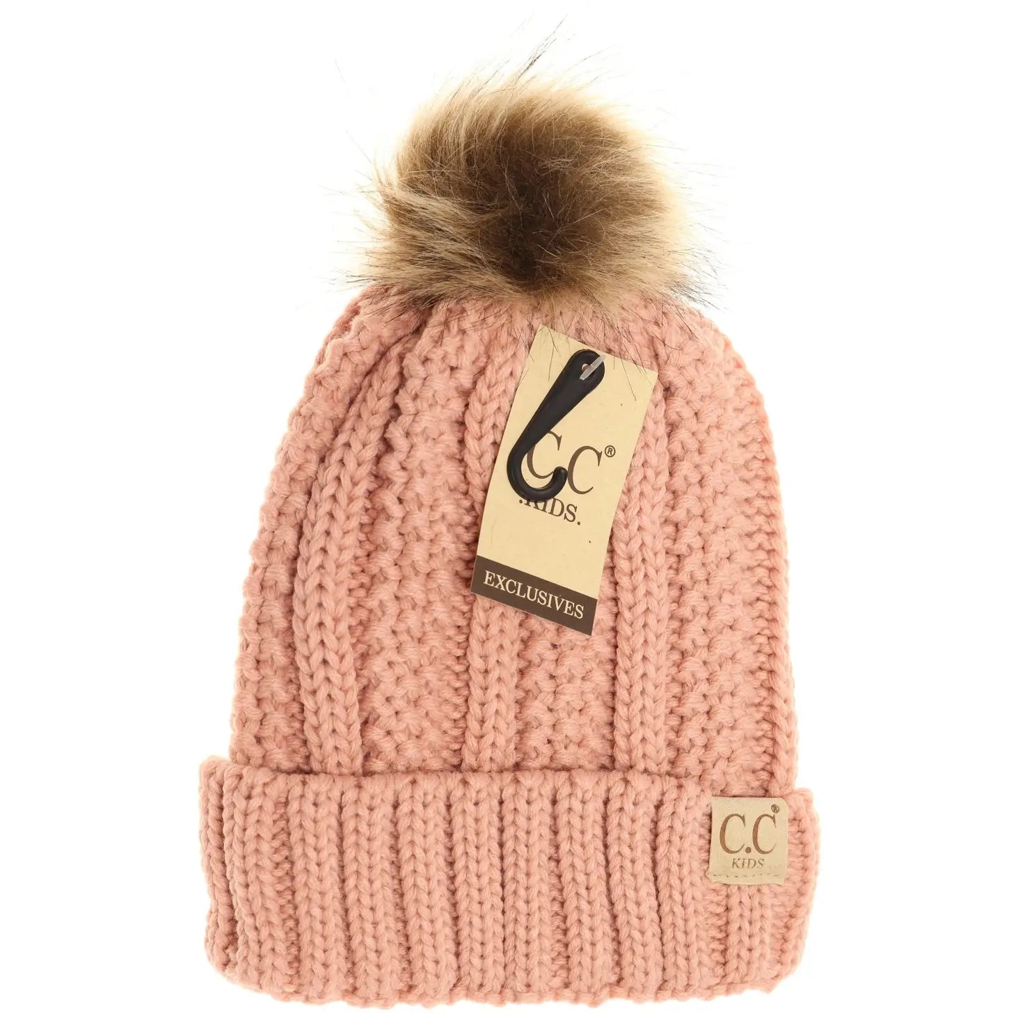 Kids Fuzzy Lined Fur Pom Cc Beanie - Loch and Ali's Children's Boutique