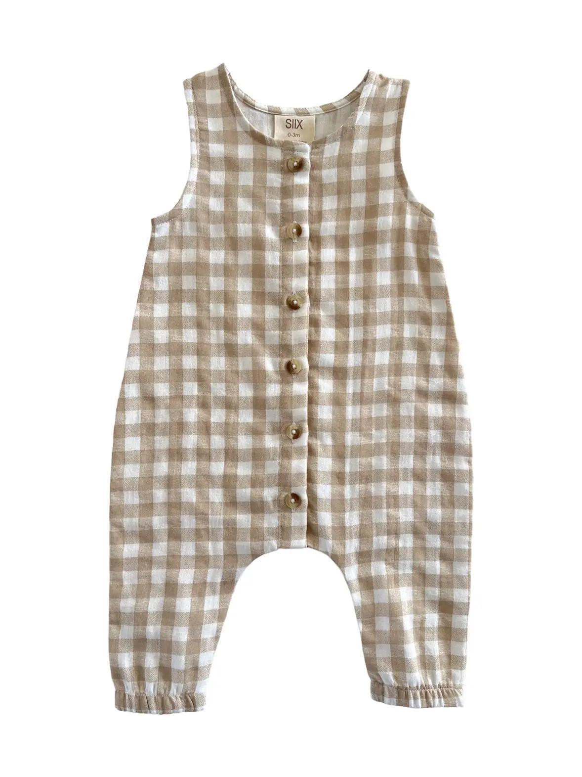 Tan Gingham Jumpsuit