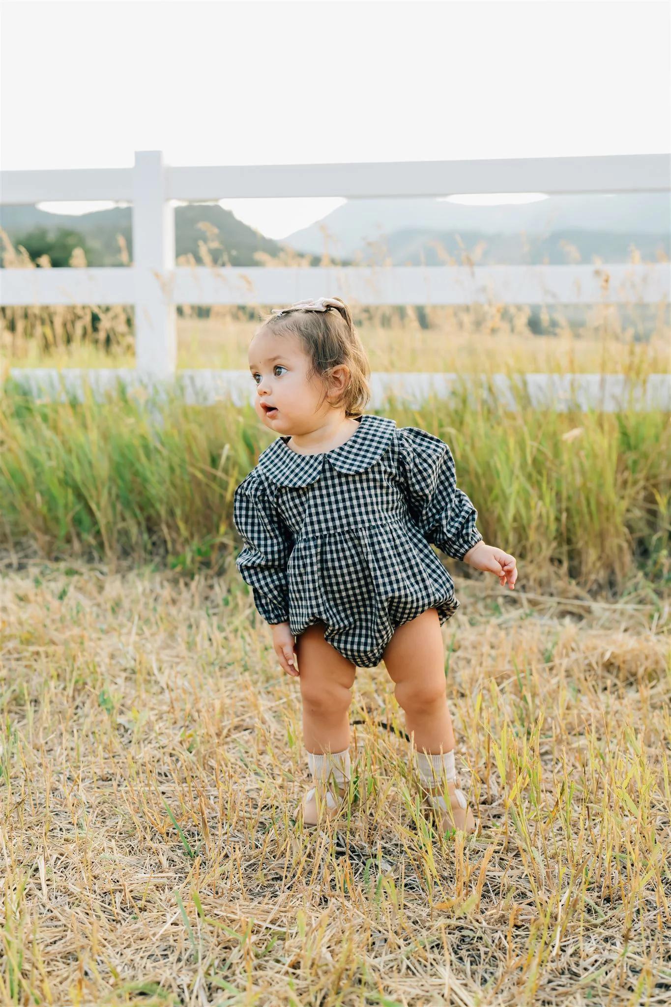 Gingham LS Bubble Romper
