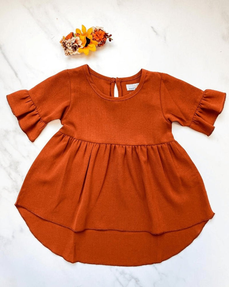 Ruffle Sleeve High-Low Dress- Orange - Loch and Ali's Children's Boutique