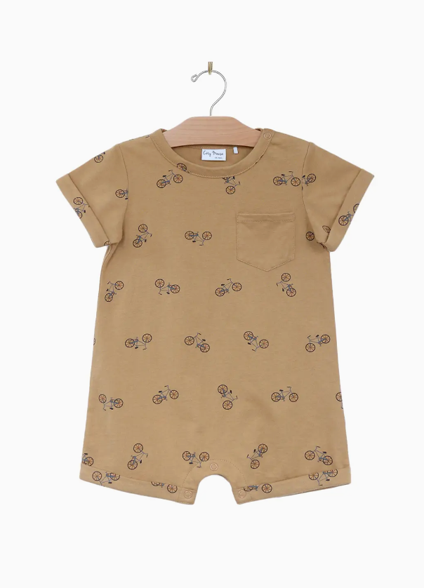Short Sleeve Romper- Bikes- Saffron