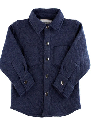 Heather Navy Quilted Knit Long Sleeve Button Down Shirt - Loch and Ali's Children's Boutique